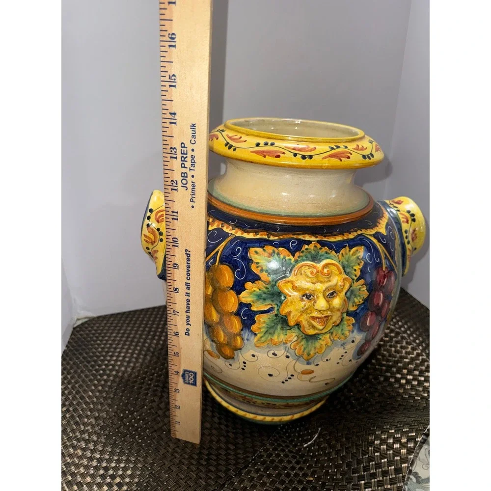 Deruta Artistica Italy Vino Veritas Majolica Vase Bacchus Grapes 14